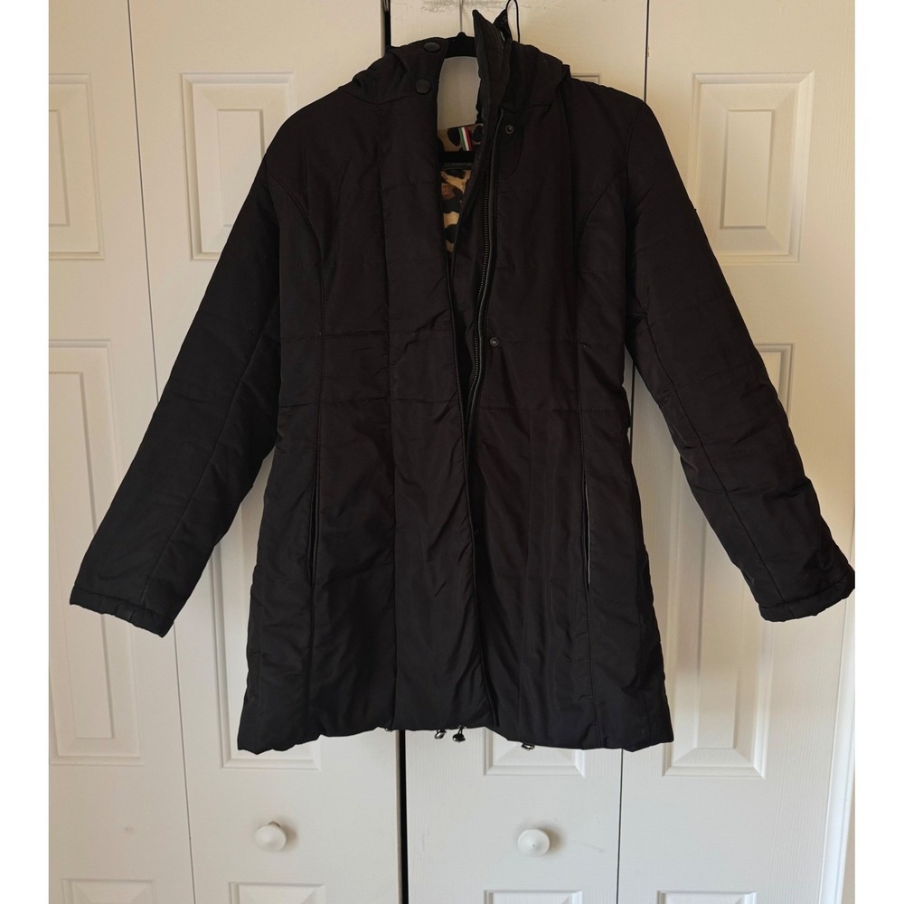 Gorski Apres-Ski Black Quilted Puffer Jacket Leopard Lining Made in Italy Hooded